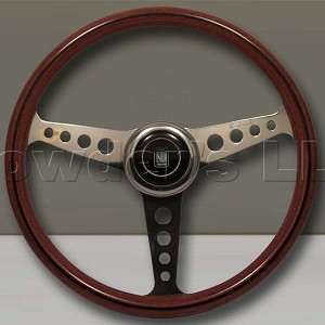 Nardi Steering Wheel - Classic Wood - 360mm (14.17 inches) - Mahogany Wood - Polished Spokes with Round Holes - Anni 60 Horn Button - Part # 5061.36.3200