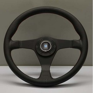 Nardi Steering Wheel - Gara 3/0 - 350mm (13.78 inches) - Black Perforated Leather with Red Stitching - Black Spokes - Part # 6020.35.2093