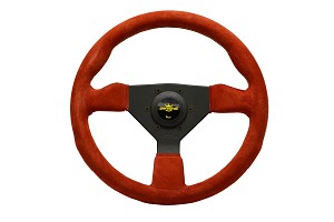 Personal Steering Wheel - Grinta - 330mm (12.99 inches) - Red Suede with Yellow Stitching - Black Spokes - Part # 6430.33.2093