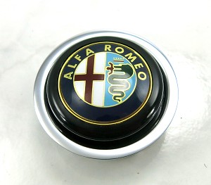 Nardi Steering Wheel Horn Button - Classic - Chrome Housing with Black Cap (Alfa Romeo Logo) - Single Contact - Part # 4041.11.0234
