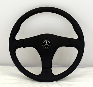 Nardi Steering Wheel - Gara 3/3 - 365mm (14.37 inches) - Black Leather with Black Leather Center Pad (Mercedes Logo) - KBA/ABE 70138 - Part # 6071.36.2171 [MERCEDES HORN]