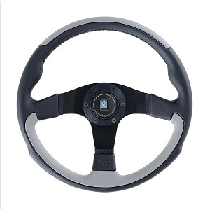 Nardi Steering Wheel - Leader - 350mm (13.78 inches) - Black / Gray Leather - Black Spokes - Part # 6090.35.2071